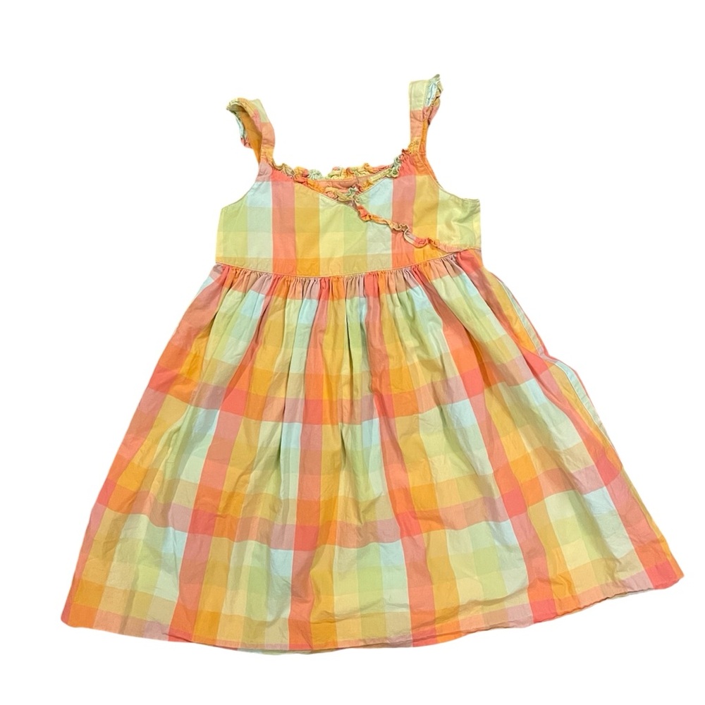 Janie and Jack yellow plaid dress with ruffle tank top straps size 4T